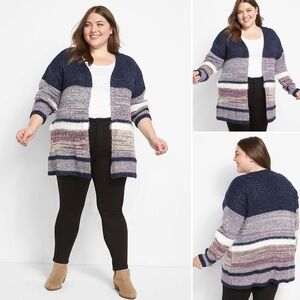 LANE BRYANT Striped Knit Sweater Cardigan Sparkle Open Front Long Sleeve